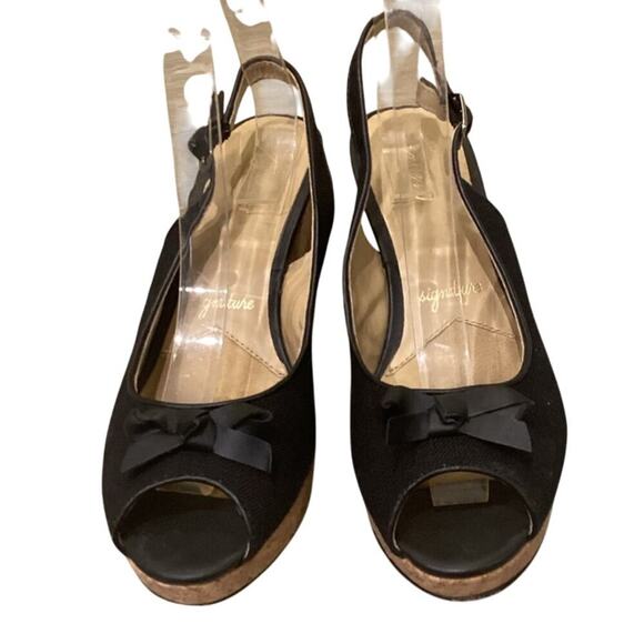 Trotters Womens Wedge Sandals US 8 Slingback Black Tan Cork Heels Beachy Resort - Picture 2 of 10